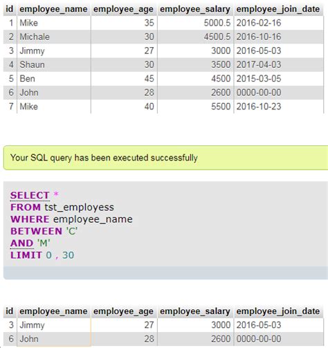 mysql between syntax.